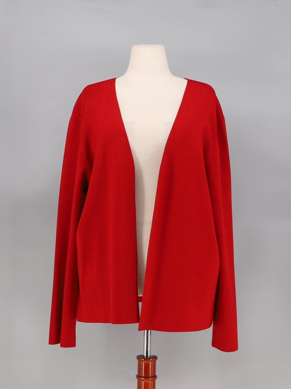 LAFAYETTE 148 NY Silk Blend Open-Front Ribbed Stretch Cardigan in Red Size 3X